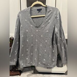 Tommy Hilfiger Gray V-Neck Pullover Sweater Metallic Silver Polka Dots Sz XL